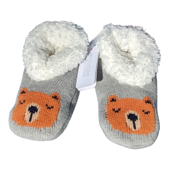 Gymboree S 5-6 Joy/Peace Bear Knit Grey Slippers W/ Nonslip Sole - Picture 6 of 8